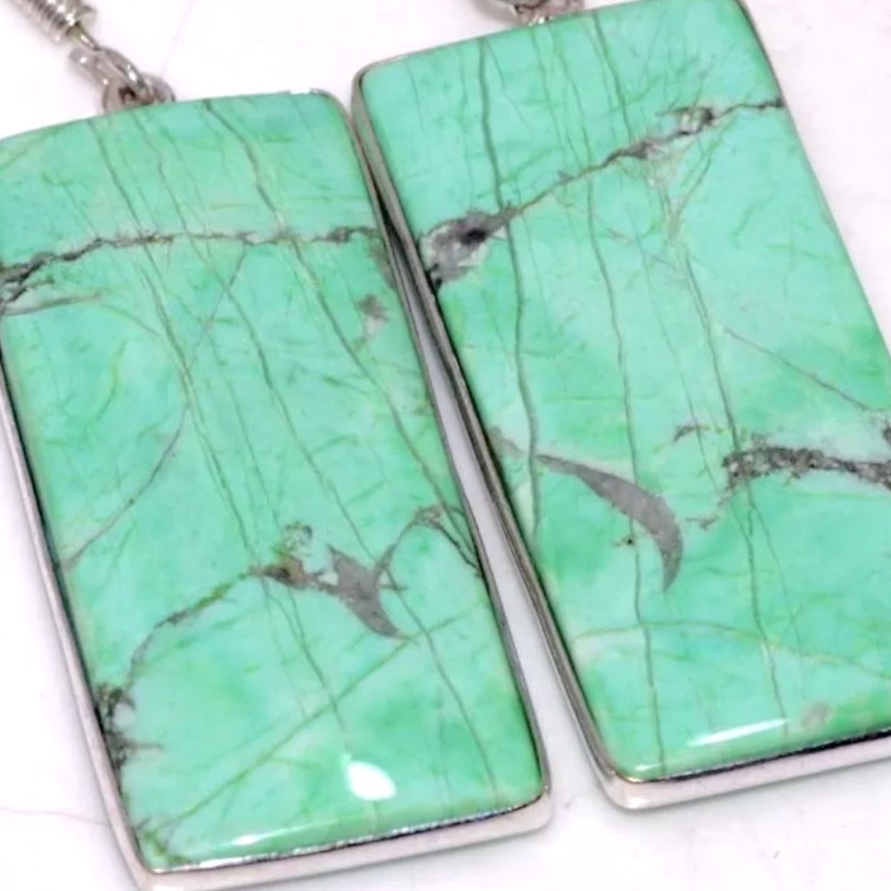 Large Green Turquoise earrings - Picture 4 of 4